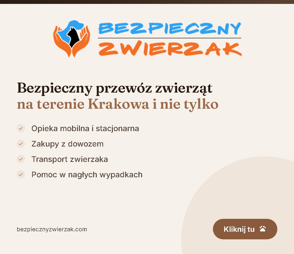 Bezpieczny Zwierzak, bezpieczny przewóz zwierząt na terenie Krakowa, baner partnera