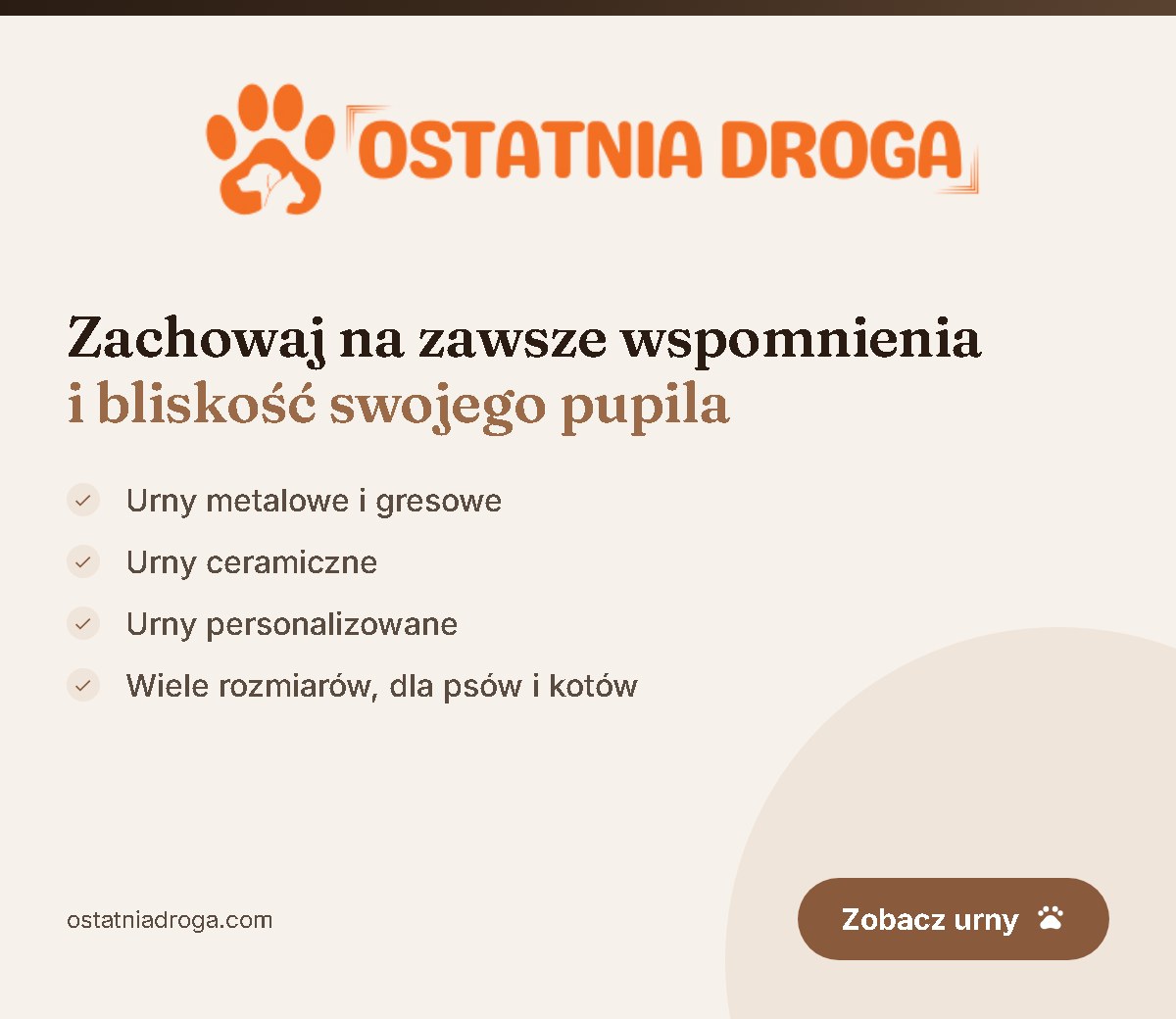 Ostatnia Droga, urny dla zwierząt, baner partnera